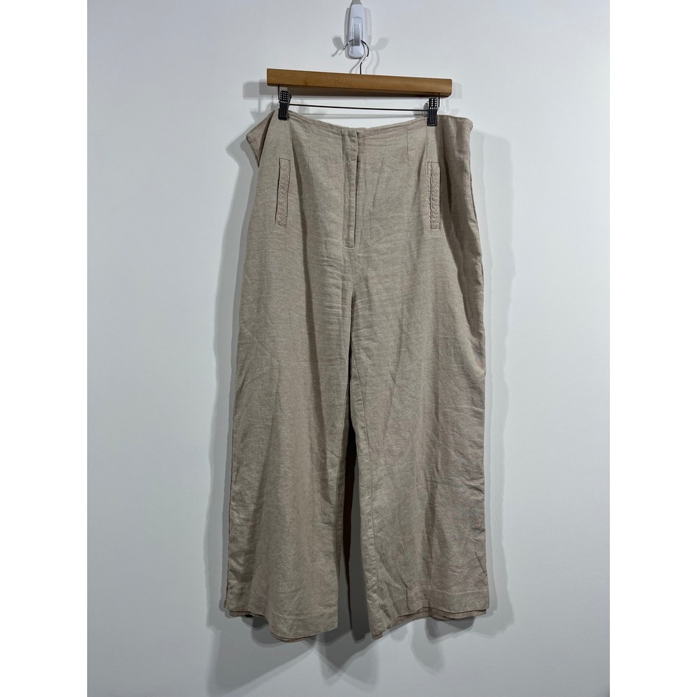 Jason Wu Beige Linen Blend Braided Trim Wide Leg Pants Women 12 Old Money Resort
